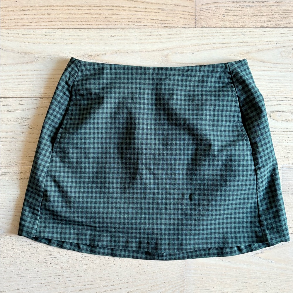 Green Checkered Mini Skirt - XS
